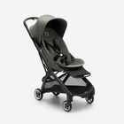 Bugaboo Butterfly travel stroller black base, forest green fabrics, forest green sun canopy