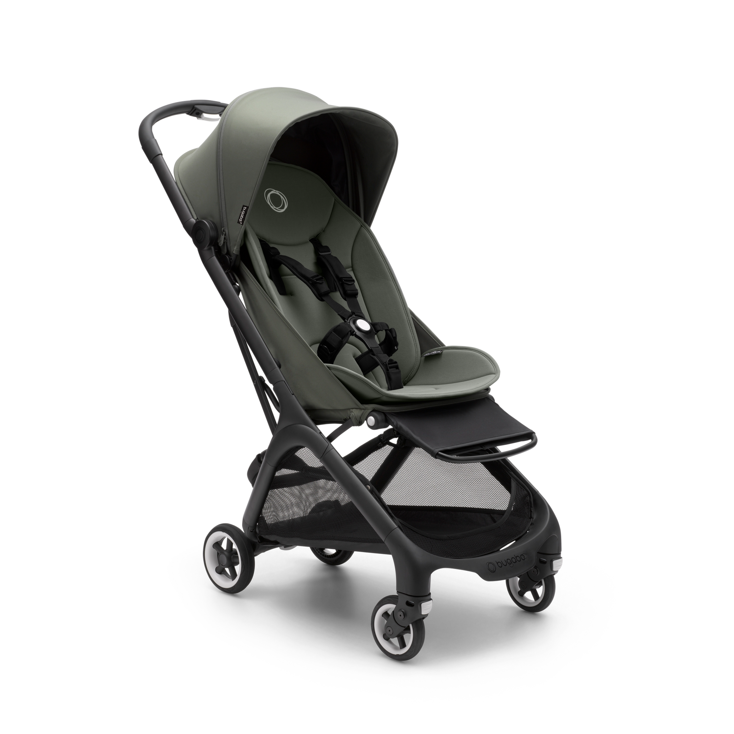 Bugaboo Butterfly travel stroller black base, forest green fabrics, forest green sun canopy - Thumbnail Slide 1 of 13
