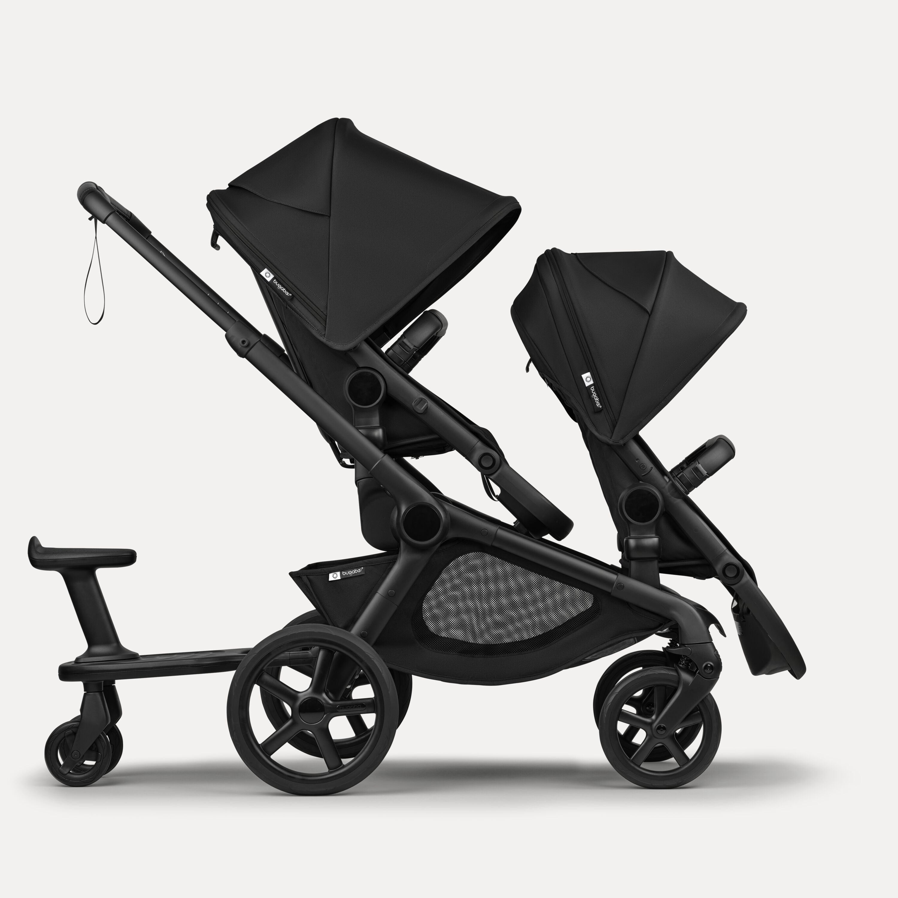 Bugaboo Kangaroo tandem stroller black base, forest green fabrics, forest green sun canopy test - Main Modal Image Slide 7 of 18