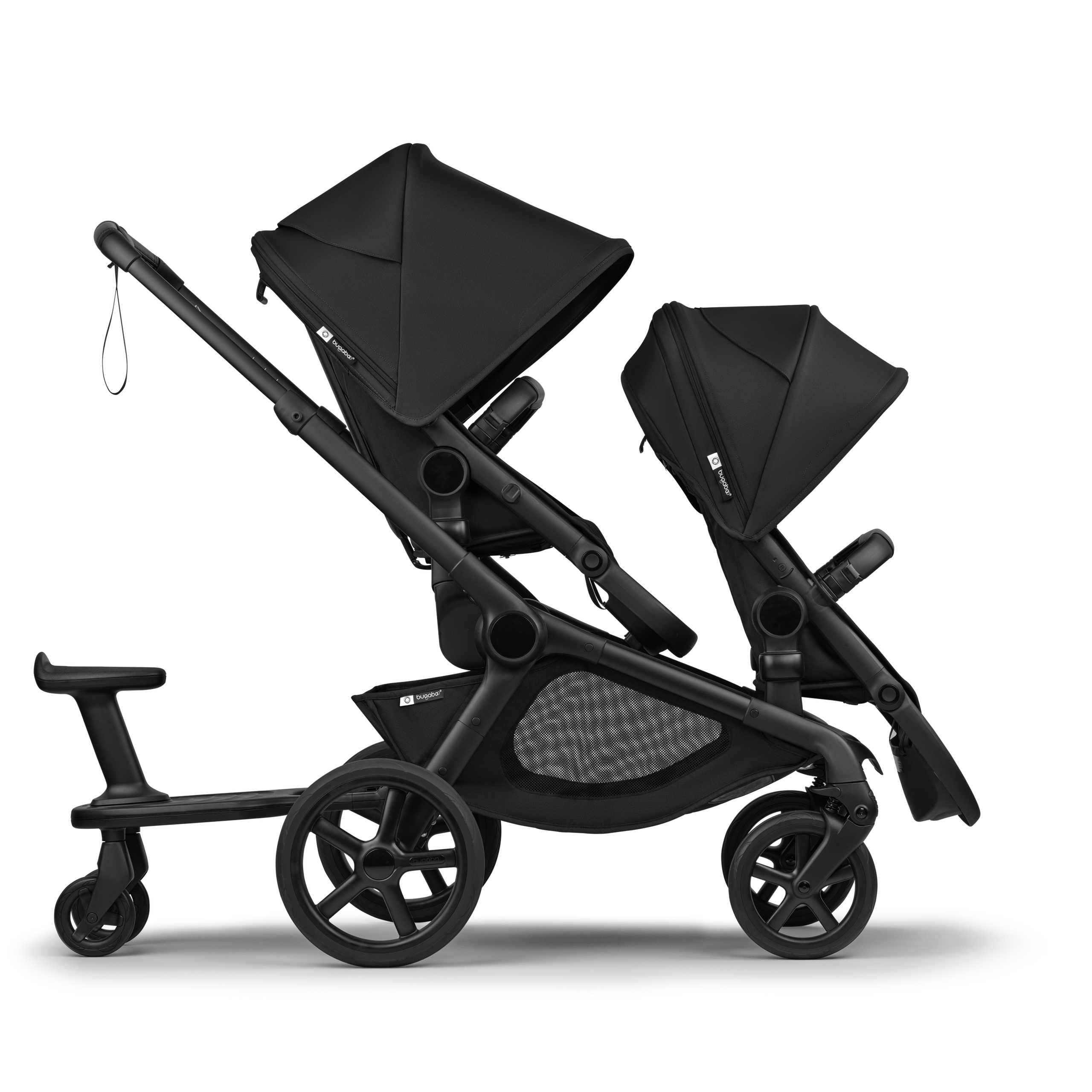 Bugaboo Kangaroo tandem stroller black base, forest green fabrics, forest green sun canopy test - Thumbnail Slide 5 of 15