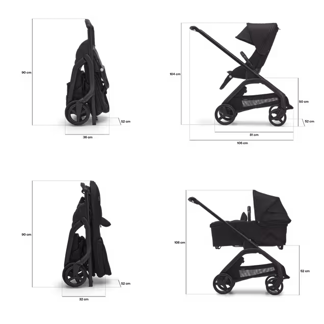 Bugaboo Dragonfly bassinet and seat stroller black base, midnight black fabrics, misty white sun canopy - Main Image Slide 3 of 15