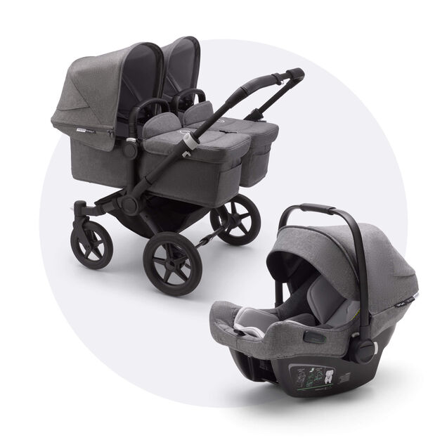 Bugaboo Donkey 3 Twin travel system grey melange sun canopy, grey melange fabrics, black base - Main Image Slide 1 of 18