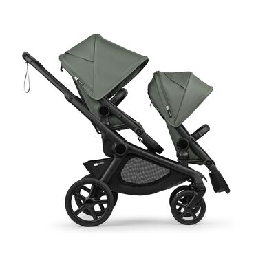 Bugaboo Kangaroo tandem pram black base, forest green fabrics, forest green sun canopy