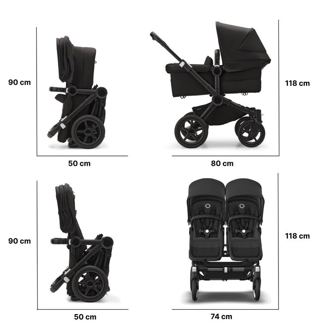 Bugaboo Donkey 5 Twin bassinet and seat stroller graphite base, midnight black fabrics, midnight black sun canopy - Main Image Slide 6 of 12
