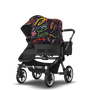 Bugaboo Donkey 5 Duo bassinet and seat stroller graphite base, midnight black fabrics, art of discovery dark blue sun canopy - Thumbnail Slide 7 of 12