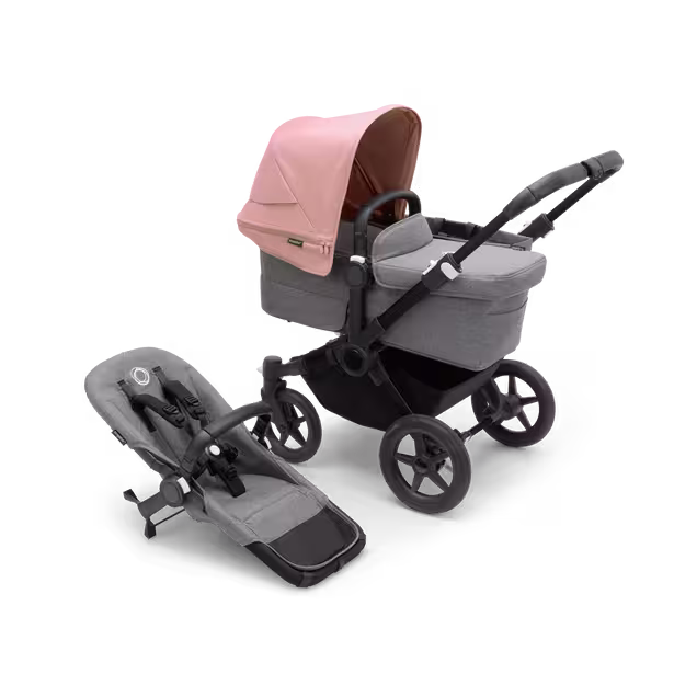 Bugaboo Donkey 5 Mono 2-in-1 stroller black base, grey mélange fabrics, morning pink sun canopy - Main Image Slide 1 of 10