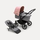 Bugaboo Donkey 5 Mono 2-in-1 stroller black base, grey mélange fabrics, morning pink sun canopy