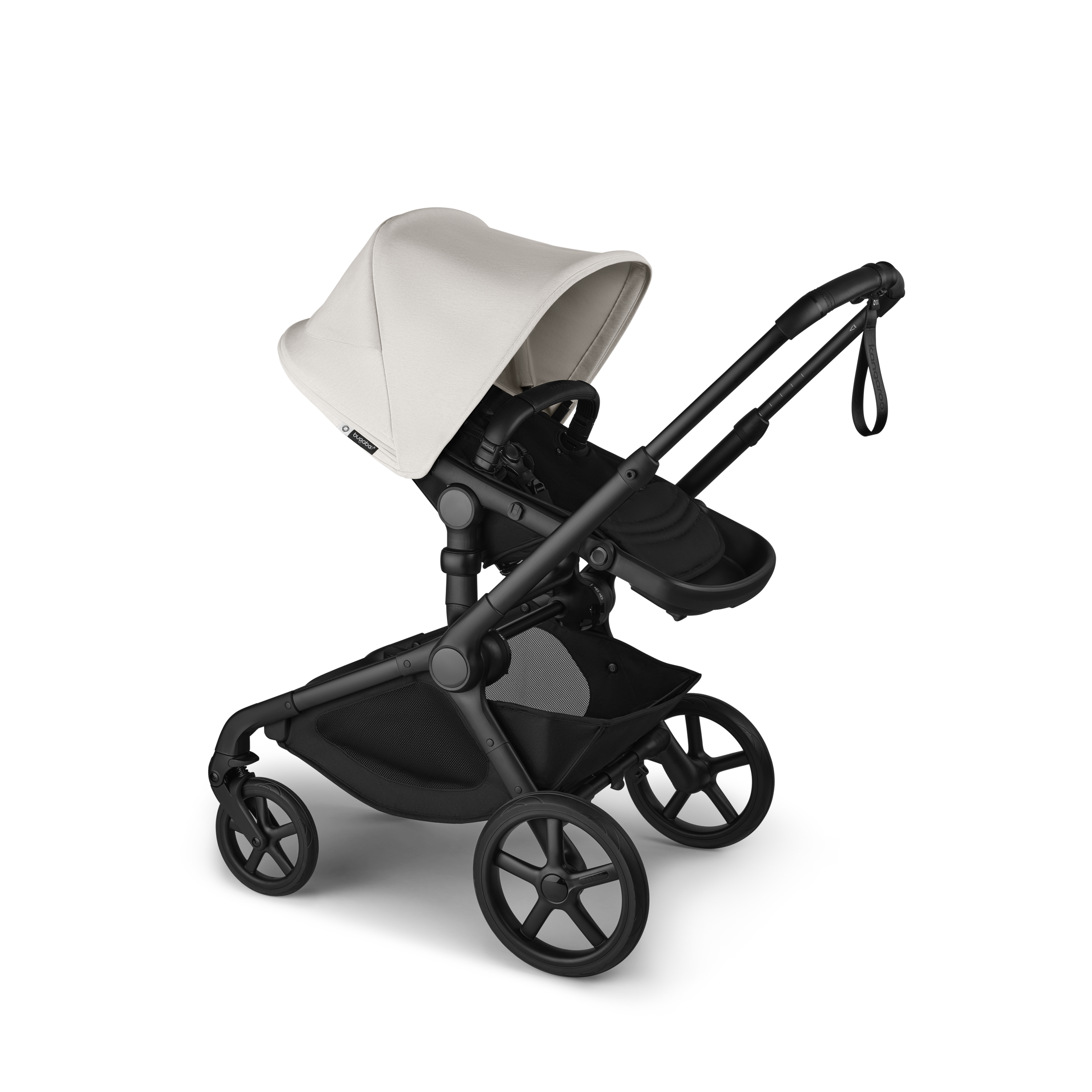 Bugaboo Kangaroo seat-only stroller black base, midnight black fabrics, misty white sun canopy - Thumbnail Slide 1 of 11