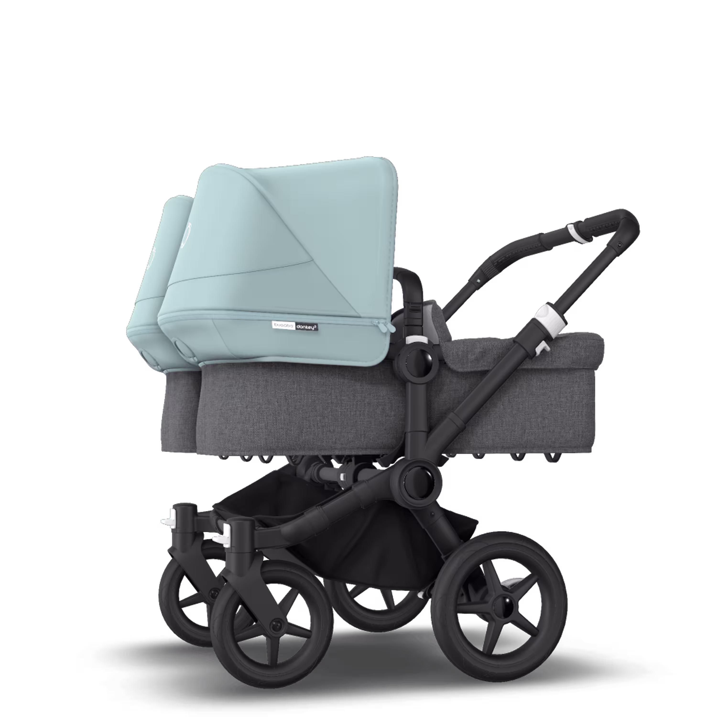 Bugaboo Donkey 3 Twin seat and carrycot pushchair vapor blue sun canopy, grey melange fabrics, black base - Main Modal Image Slide 2 of 9