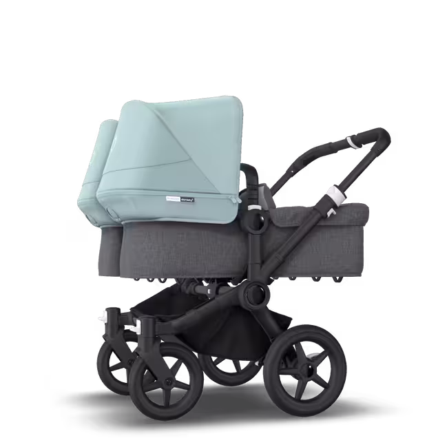 Bugaboo Donkey 3 Twin seat and carrycot pushchair vapor blue sun canopy, grey melange fabrics, black base - Main Image Slide 2 of 9