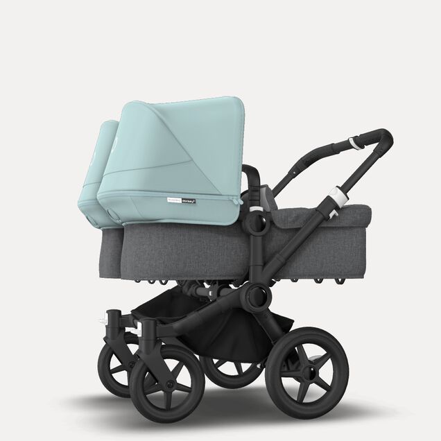 Bugaboo Donkey 3 Twin seat and carrycot pushchair vapor blue sun canopy, grey melange fabrics, black base - Main Image Slide 2 of 9