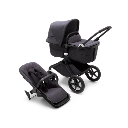 Bugaboo Fox 3 bassinet and seat stroller black base, mineral washed black fabrics, mineral washed black sun canopy - view 1