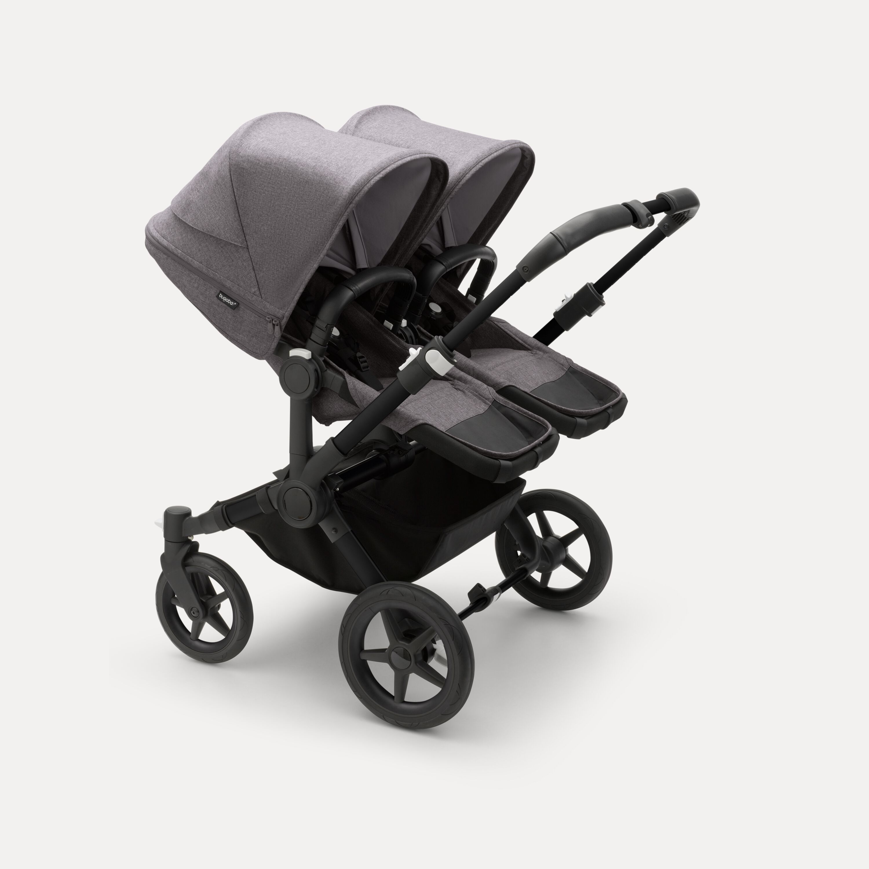 Bugaboo Donkey 5 twin stroller black base, grey mélange fabrics, grey mélange sun canopy - Main Modal Image Slide 2 of 10