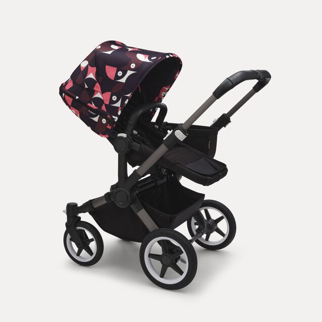 Bugaboo Donkey 5 Mono 2-in-1 stroller graphite base, midnight black fabrics, animal explorer pink/ red sun canopy - Main Image Slide 1 van 2