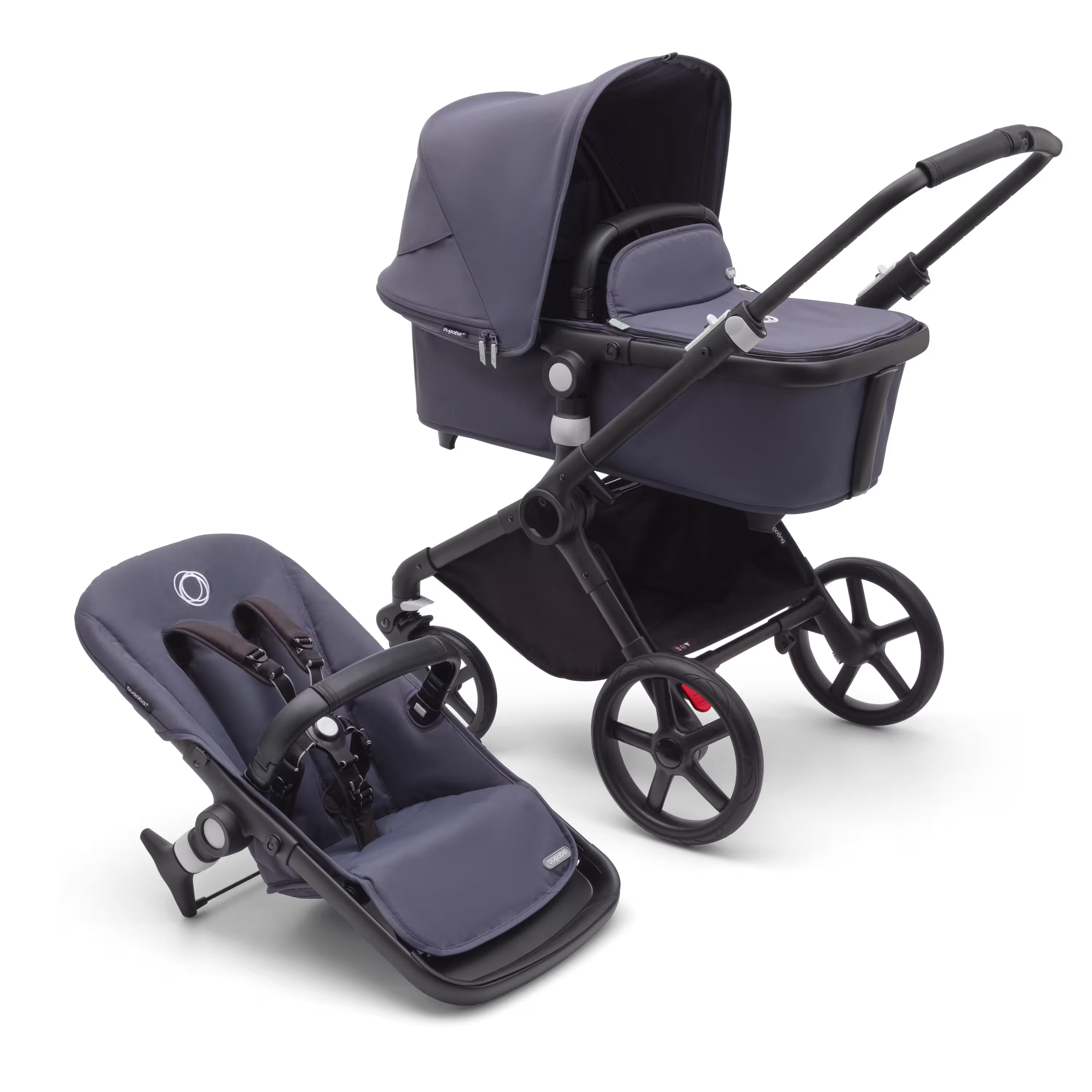 Bugaboo Fox Cub 2-in-1 stroller black base, stormy blue fabrics, stormy blue sun canopy - Main Modal Image Slide 1 of 12