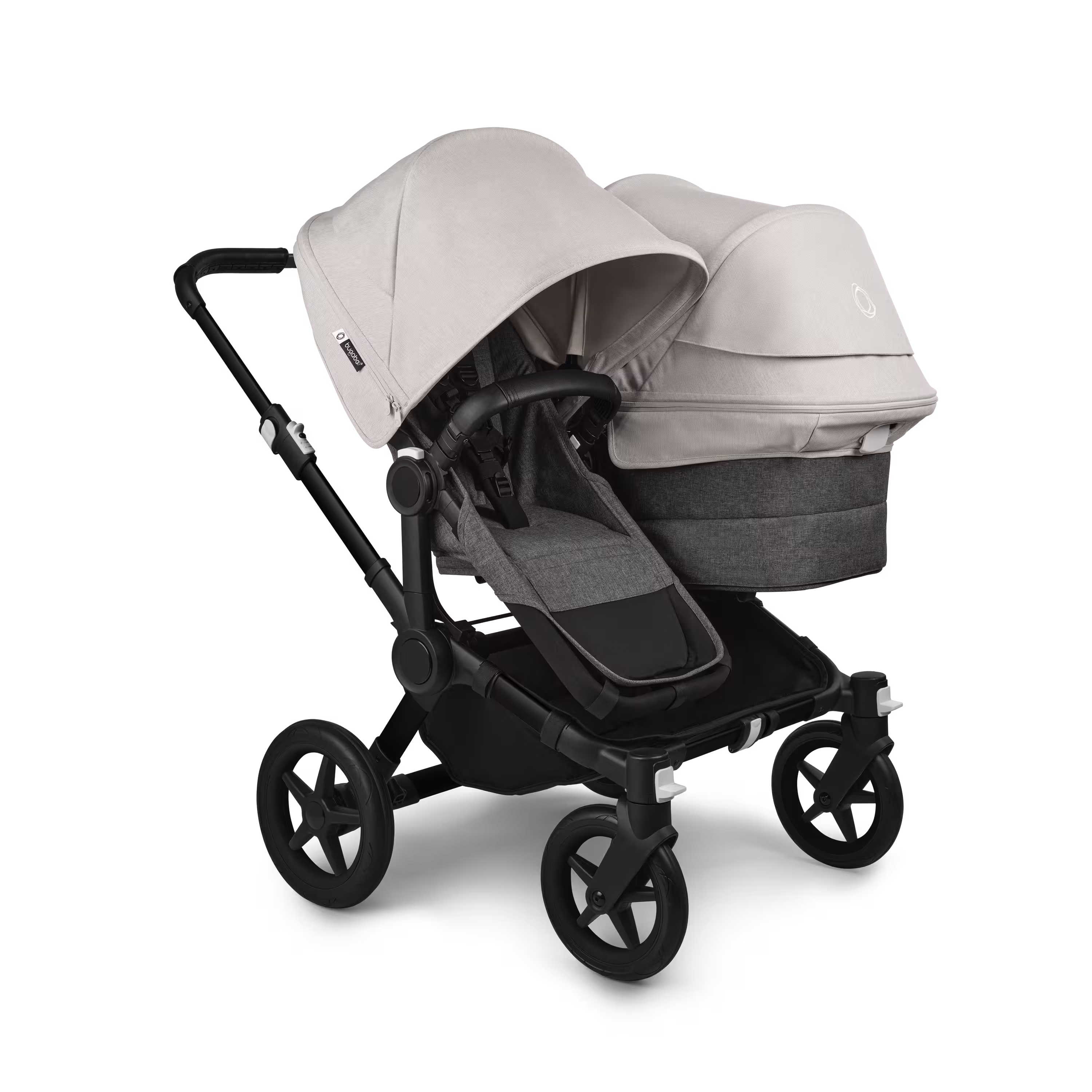 Bugaboo Donkey 5 Duo double stroller black base, grey mélange fabrics, misty white sun canopy - Main Modal Image Slide 1 of 11