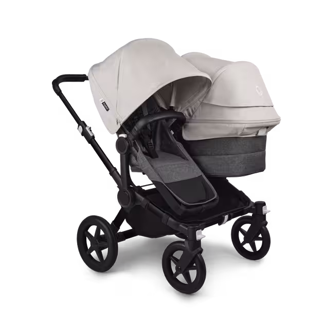 Bugaboo Donkey 5 Duo double stroller black base, grey mélange fabrics, misty white sun canopy - Main Image Slide 1 of 11