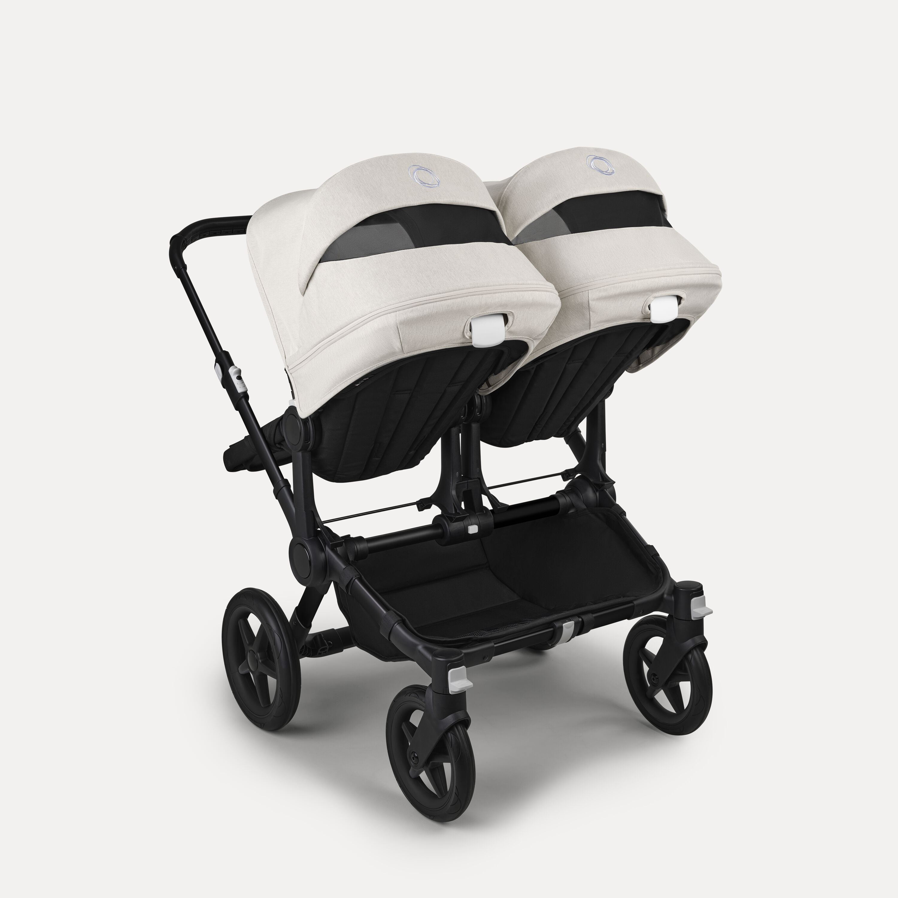Bugaboo Donkey 5 twin stroller black base, midnight black fabrics, misty white sun canopy - Main Modal Image Slide 4 of 12