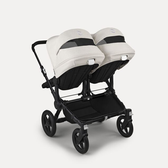 Bugaboo Donkey 5 twin stroller black base, midnight black fabrics, misty white sun canopy - Main Image Slide 4 of 12