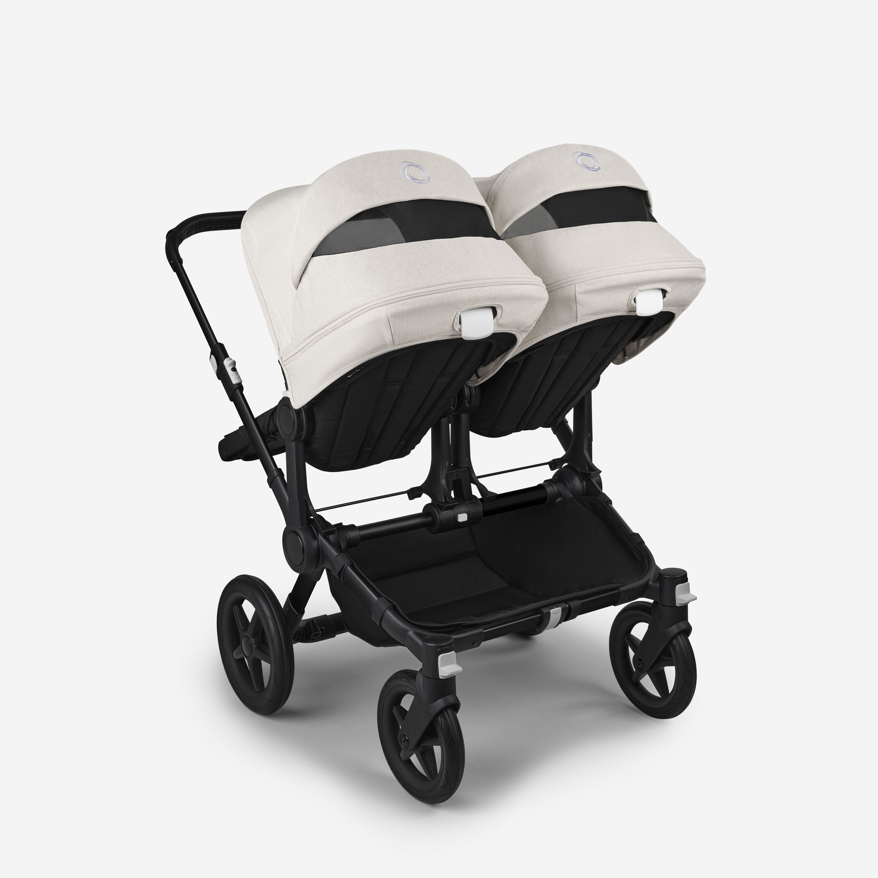 Bugaboo Donkey 5 twin stroller black base, midnight black fabrics, misty white sun canopy - Main Modal Image Slide 4 of 12