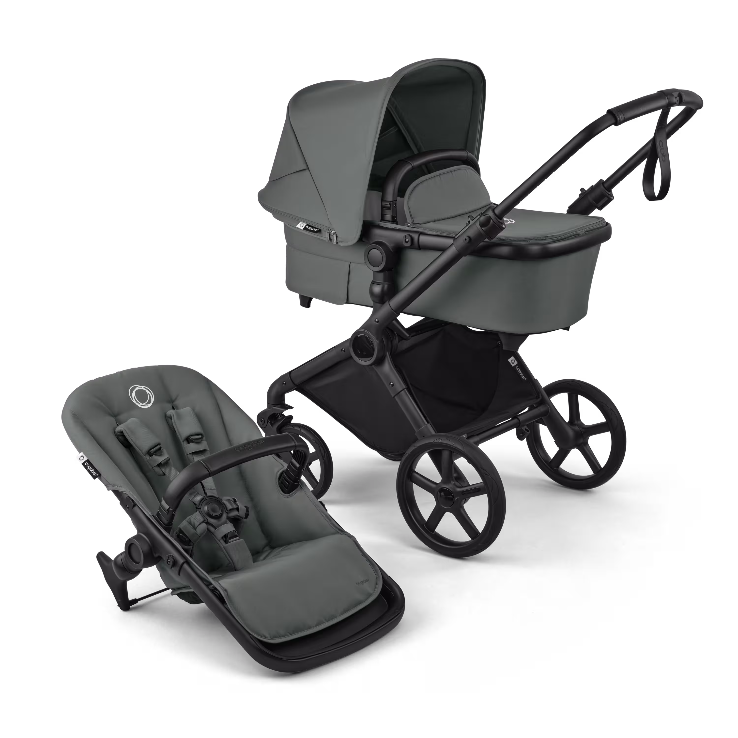 Bugaboo Cub 2-in-1 pram black base, forest green fabrics, forest green sun canopy - Main Modal Image Slide 1 of 12