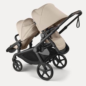 Bugaboo Kangaroo seat-only tandem black base, desert taupe fabrics, desert taupe sun canopy