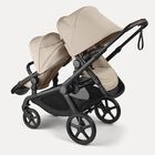 Bugaboo Kangaroo seat-only tandem black base, desert taupe fabrics, desert taupe sun canopy