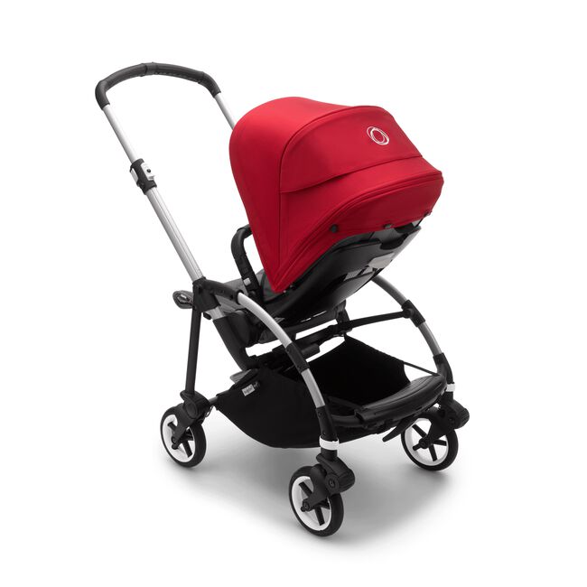 Bugaboo Bee 6 seat stroller red sun canopy, grey mélange fabrics, aluminium base