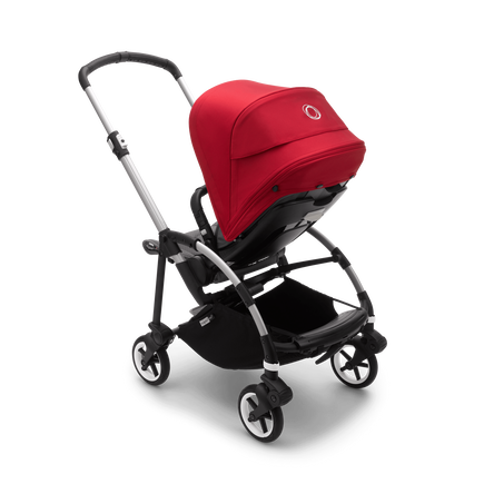Bugaboo Bee 6 seat stroller red sun canopy, grey mélange fabrics, aluminium base