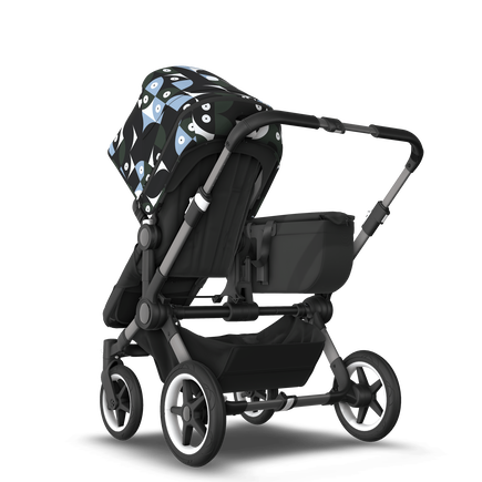 Bugaboo Donkey 5 Mono bassinet and seat stroller graphite base, midnight black fabrics, animal explorer green/ light blue sun canopy - view 2