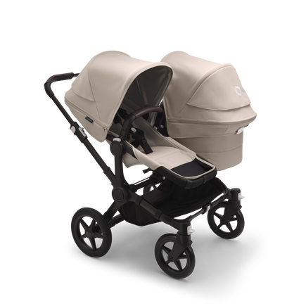 Bugaboo Donkey 5 Duo bassinet and seat pushchair black base, desert taupe fabrics, desert taupe sun canopy - view 1