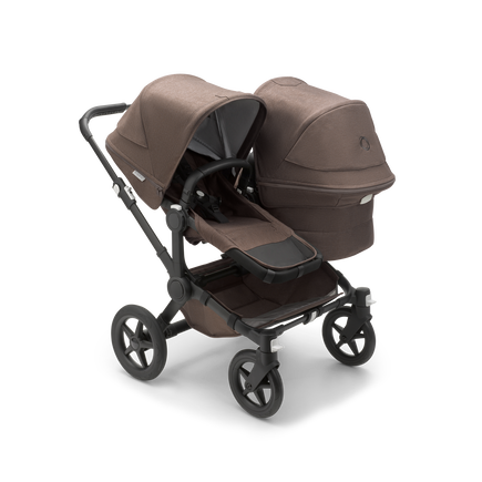 Bugaboo Donkey 5 Duo bassinet and seat stroller black base, mineral taupe fabrics, mineral taupe sun canopy - view 1