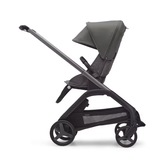 Refurbished Bugaboo Dragonfly bassinet and seat stroller graphite base, grey melange fabrics, forest green sun canopy - Main Image Slide 2 of 11