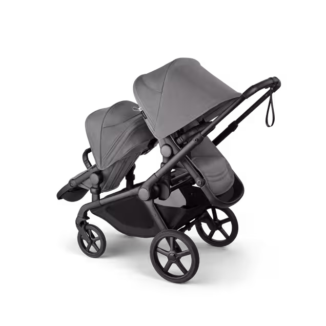 Bugaboo Kangaroo seat-only tandem black base, moon grey fabrics, moon grey sun canopy - Main Image Slide 1 of 12