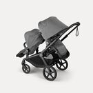 Bugaboo Kangaroo seat-only tandem black base, moon grey fabrics, moon grey sun canopy