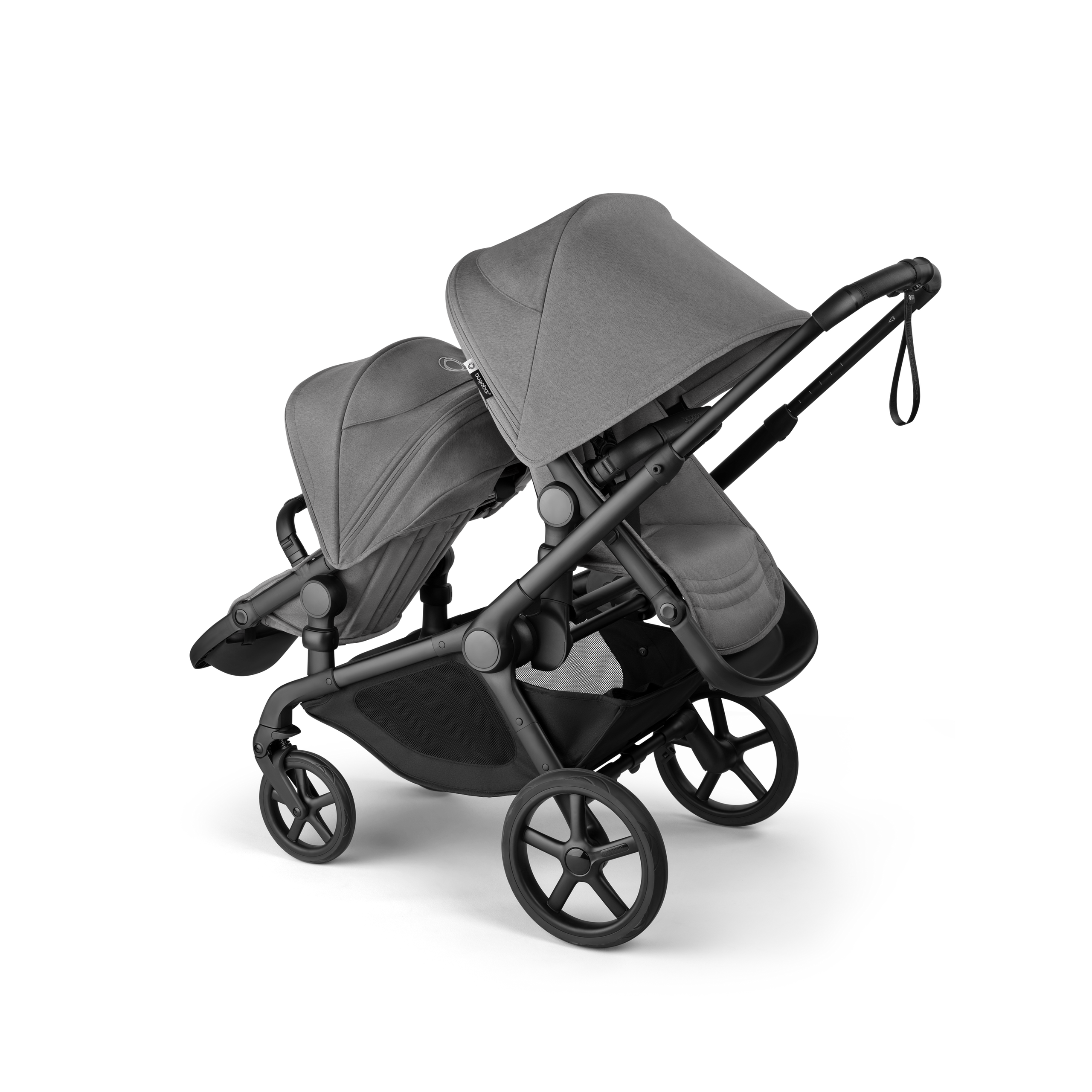 Bugaboo Kangaroo seat-only tandem black base, moon grey fabrics, moon grey sun canopy - Thumbnail Slide 1 of 12