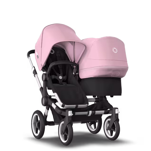 Bugaboo Donkey 3 Duo seat and bassinet stroller soft pink sun canopy, black fabrics, aluminium base - Main Image Slide 1 of 5