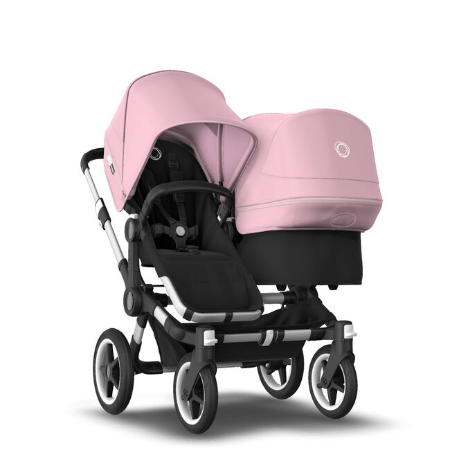 Bugaboo Donkey 3 Duo seat and bassinet stroller soft pink sun canopy, black fabrics, aluminium base - Main Image Slide 1 van 5