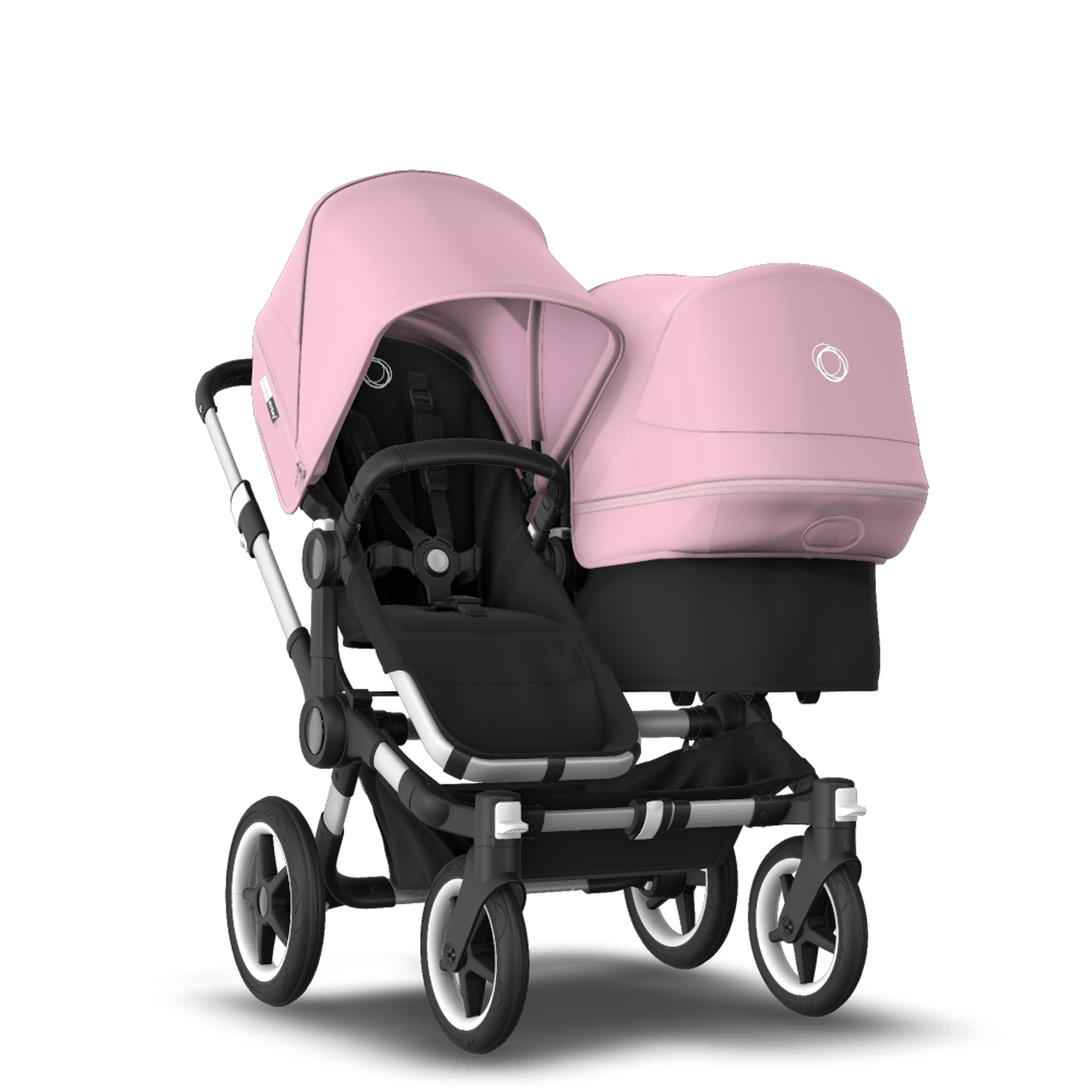 Bugaboo Donkey 3 Duo seat and bassinet stroller soft pink sun canopy, black fabrics, aluminium base - Thumbnail Slide 1 of 5