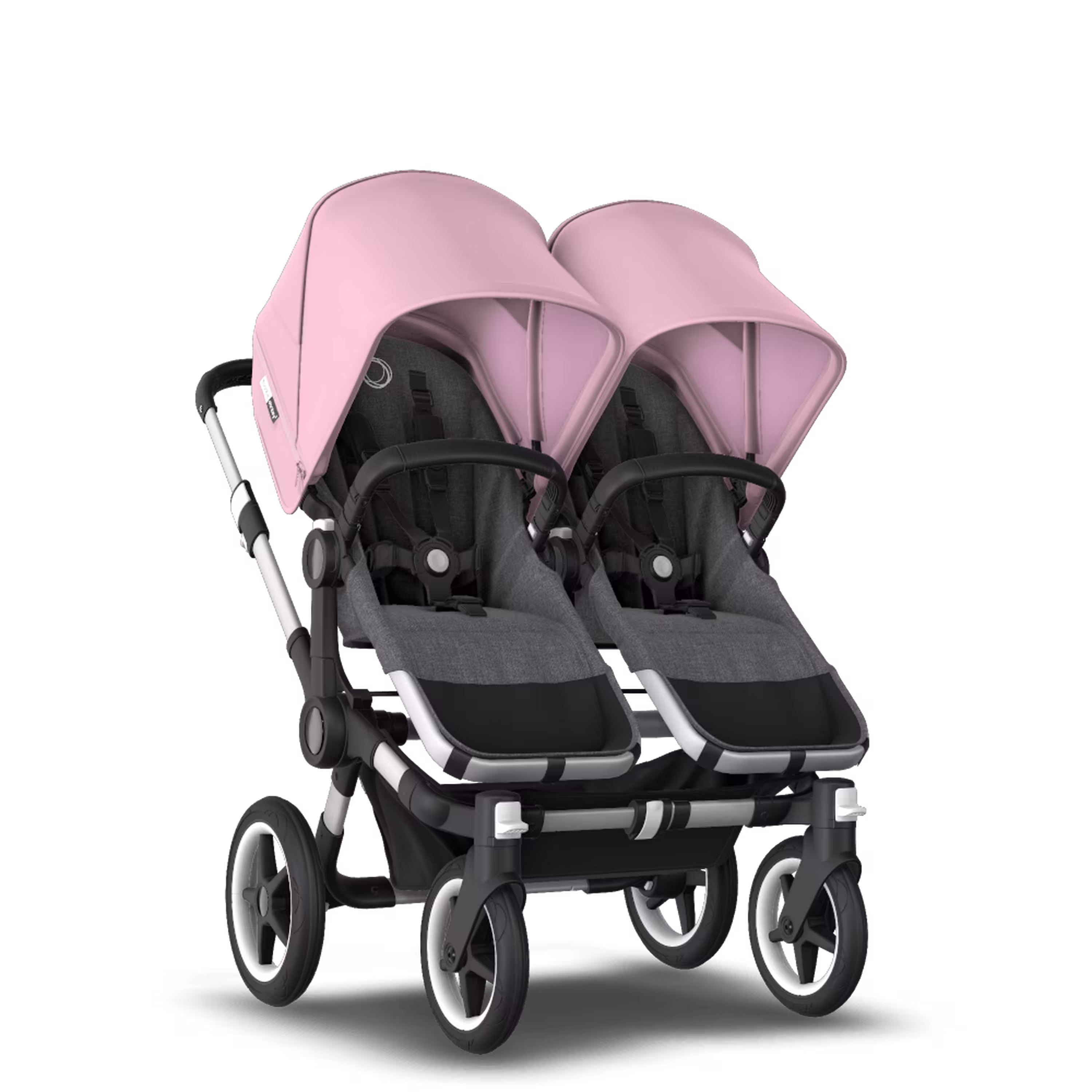 Bugaboo Donkey 3 Twin seat and carrycot pushchair soft pink sun canopy, grey melange fabrics, aluminium base - Main Modal Image Slide 5 of 9