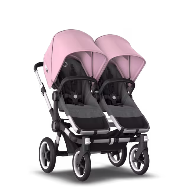 Bugaboo Donkey 3 Twin seat and carrycot pushchair soft pink sun canopy, grey melange fabrics, aluminium base - Main Image Slide 5 of 9