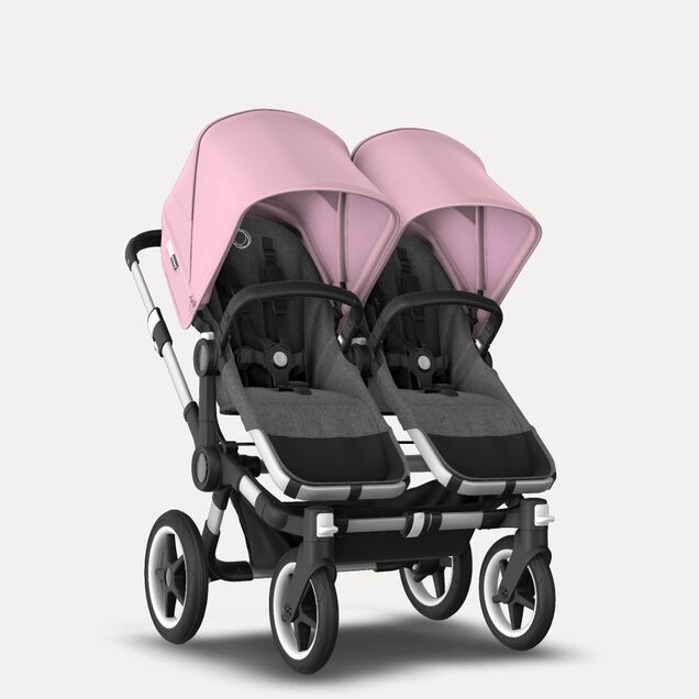 Bugaboo Donkey 3 Twin seat and carrycot pushchair soft pink sun canopy, grey melange fabrics, aluminium base - Main Image Slide 5 of 9
