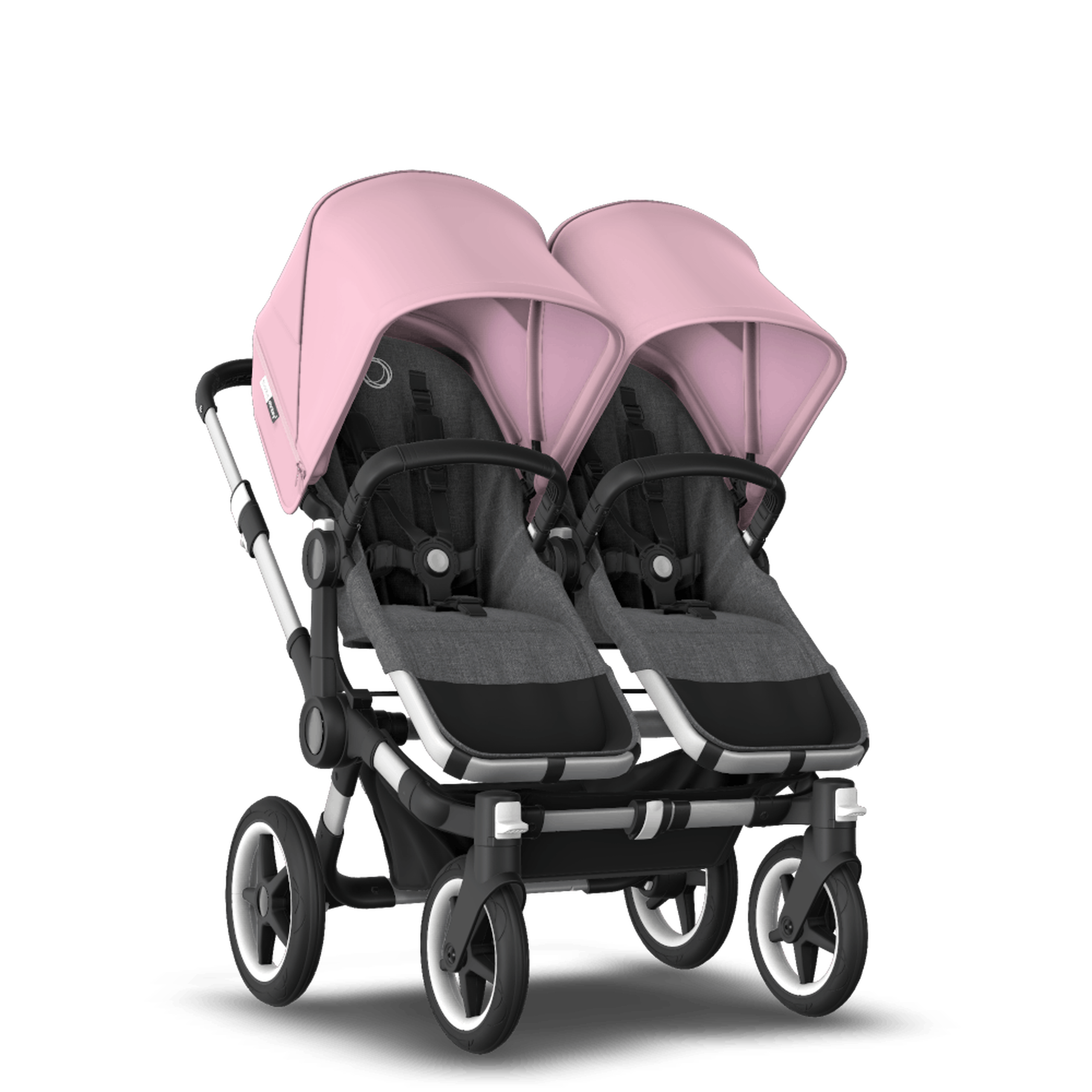 Bugaboo Donkey 3 Twin seat and carrycot pushchair soft pink sun canopy, grey melange fabrics, aluminium base - Thumbnail Slide 5 of 9