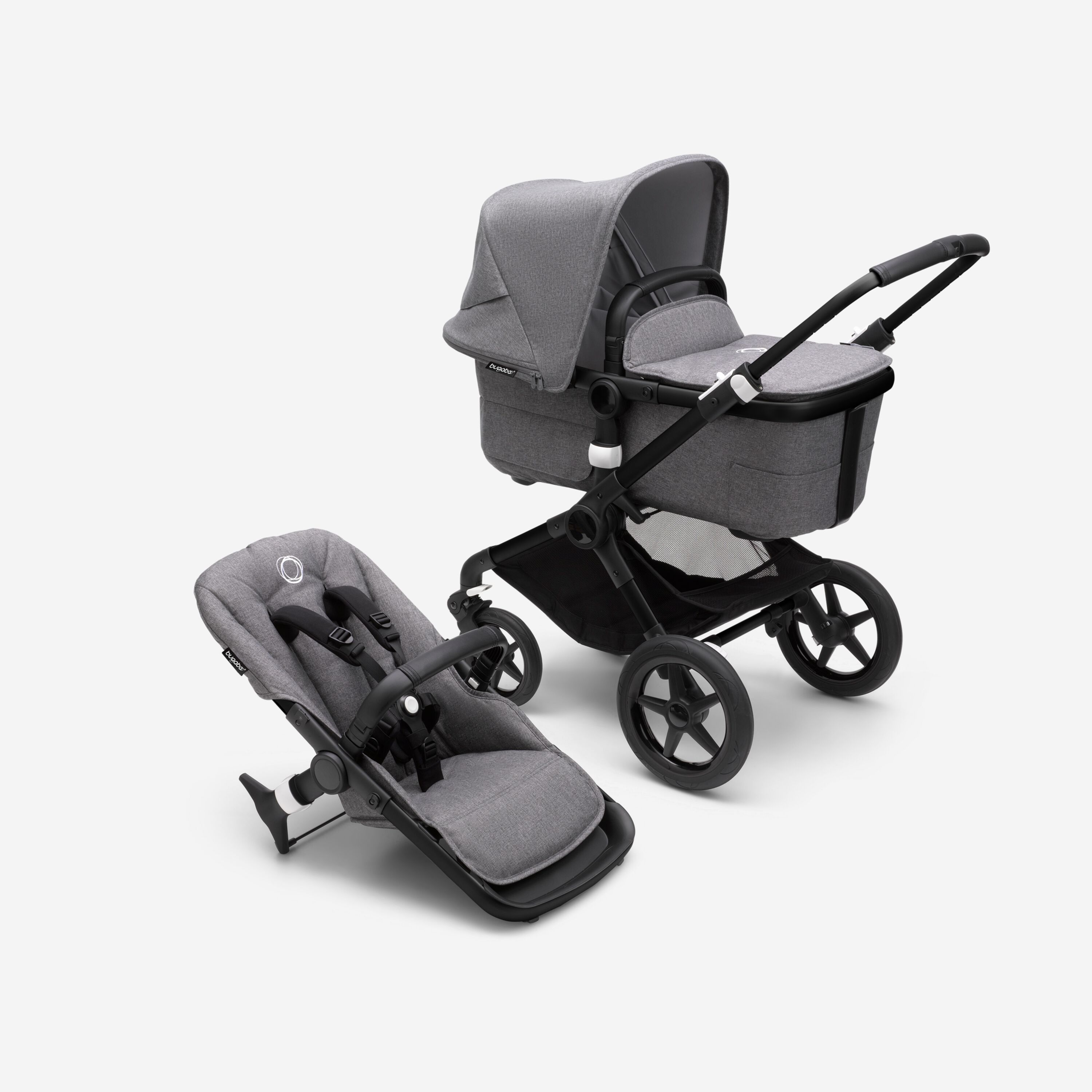 Bugaboo Fox 3 bassinet and seat stroller black base, grey melange fabrics, grey melange sun canopy - Main Modal Image Slide 5 of 7