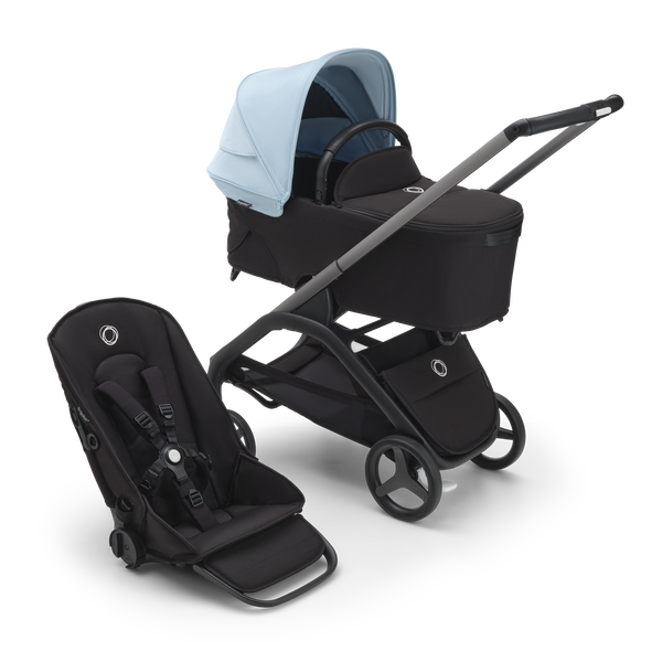 Bugaboo Dragonfly 2-in-1 pushchair graphite base, midnight black fabrics, skyline blue sun canopy