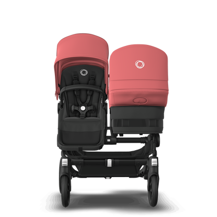 Bugaboo Donkey 5 Duo bassinet and seat stroller black base, midnight black fabrics, sunrise red sun canopy - view 2