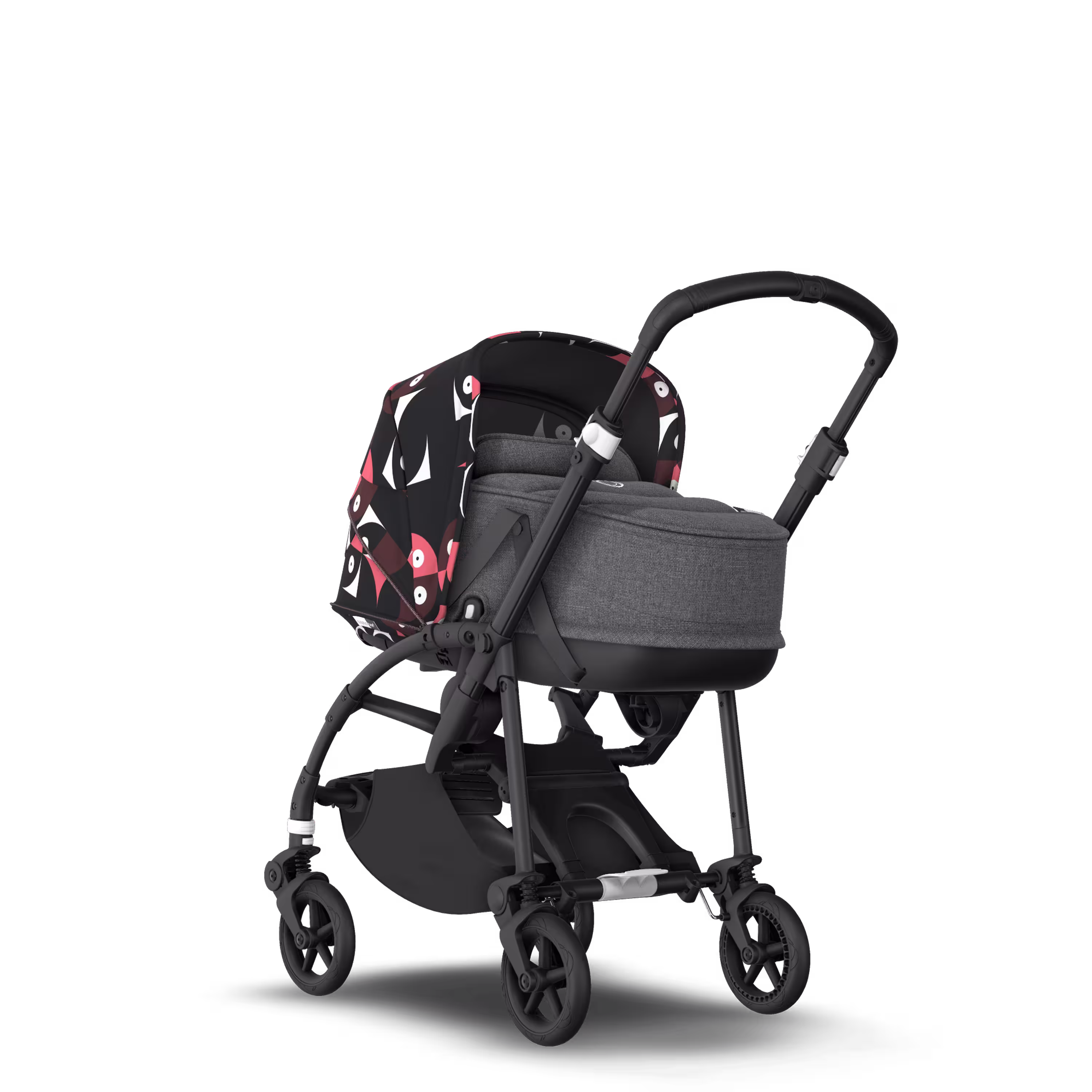 Bugaboo Bee 6 bassinet and seat stroller black base, grey fabrics, animal explorer pink/ red sun canopy - Main Modal Image Slide 1 of 6