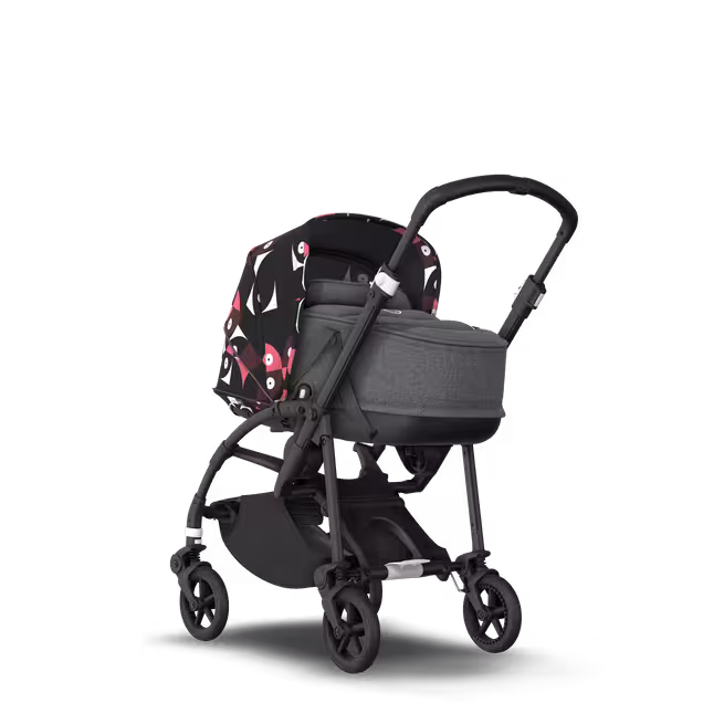 Bugaboo Bee 6 bassinet and seat stroller black base, grey fabrics, animal explorer pink/ red sun canopy - Main Image Slide 1 of 6