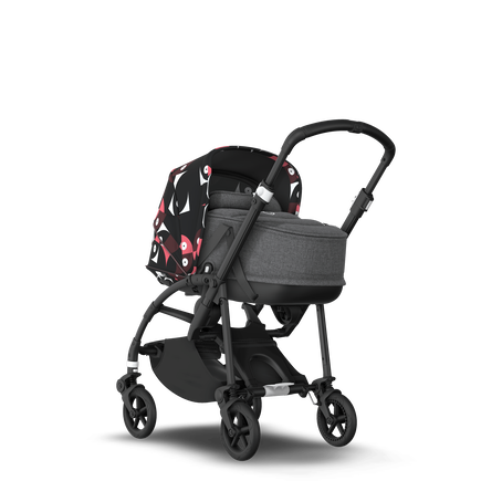 Bugaboo Bee 6 bassinet and seat stroller black base, grey fabrics, animal explorer pink/ red sun canopy - view 1