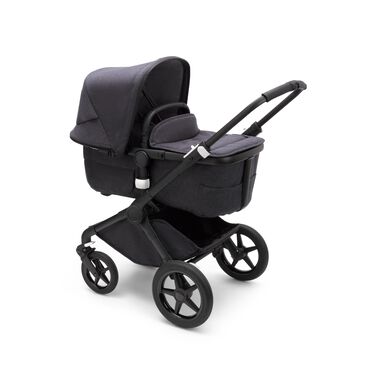 Bugaboo Fox 3 pram body stroller with black frame, mineral black fabrics, and mineral black sun canopy. - view 2
